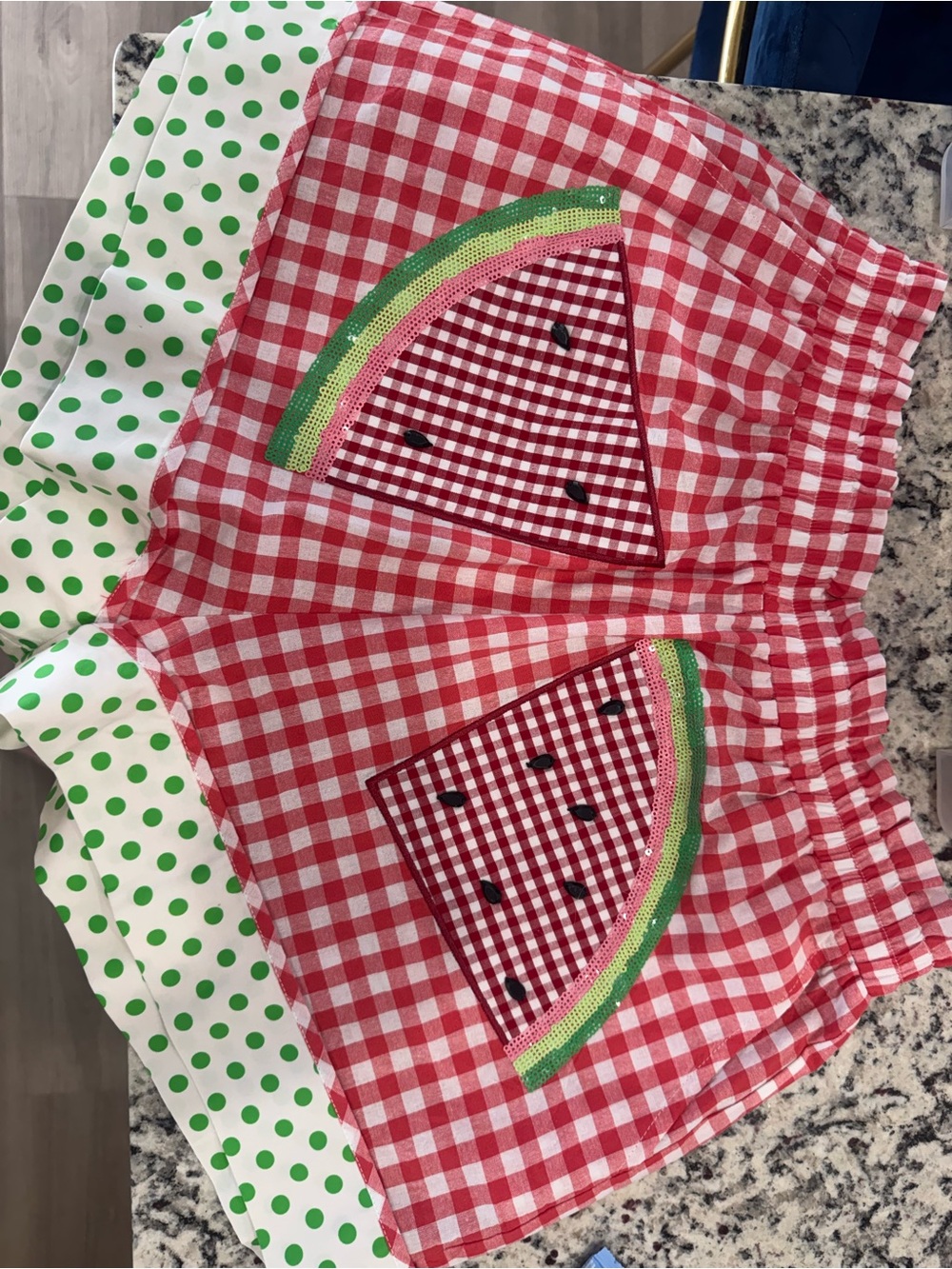 QUEEN OF SPARKLES Red Gingham Watermelon Patch Shorts - Picture 2 of 5